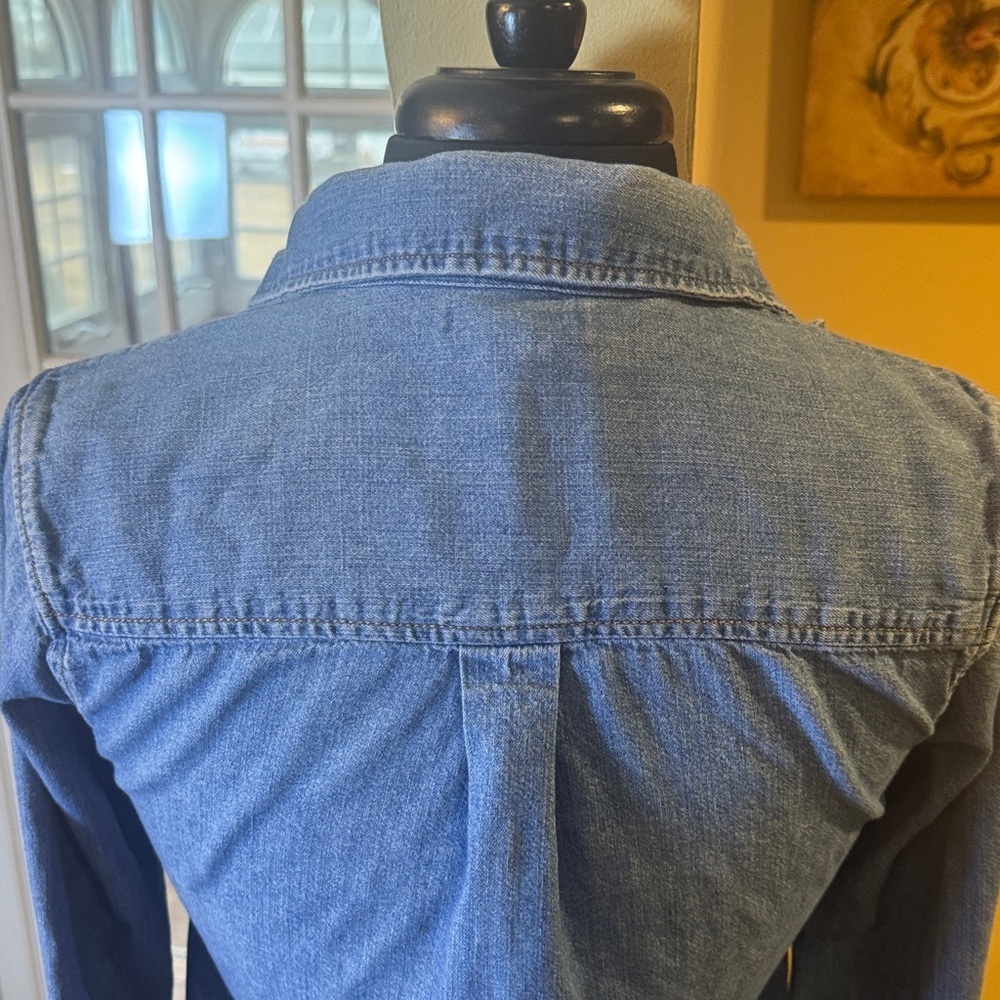 J. Crew Popover Chambray Button Front Pocket Causal Top - Picture 6 of 11